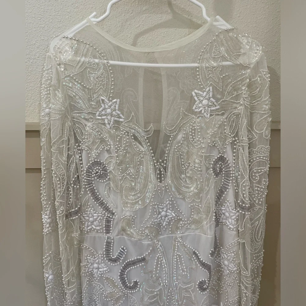 NWT ASOS Edition White Beaded Mesh Fringe Mini Dress Plus Bridal Wedding - Picture 8 of 15